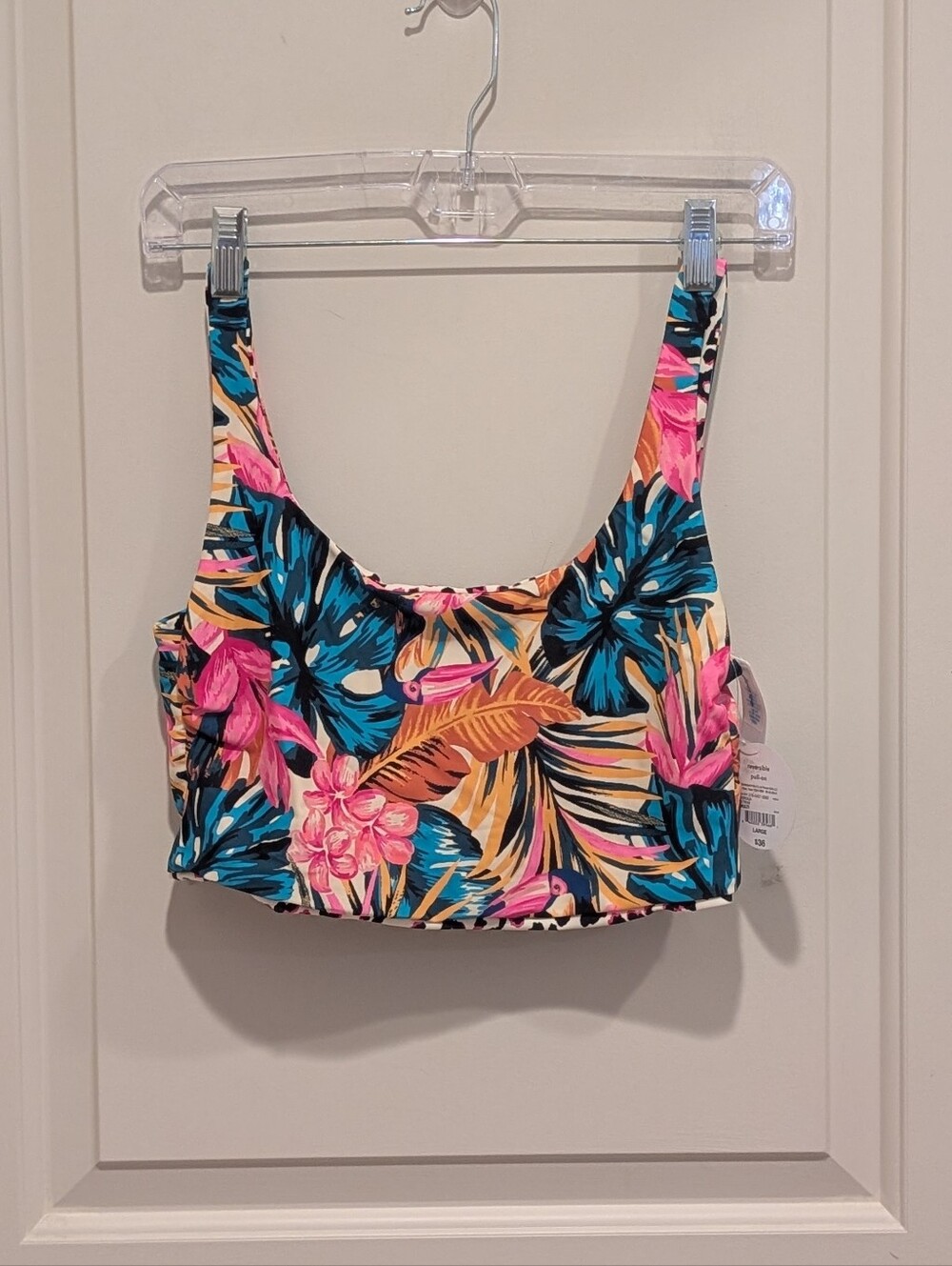 Decree Reversible Tropical Floral Bikini Top - Pink, Blue, Yellow & Black Large